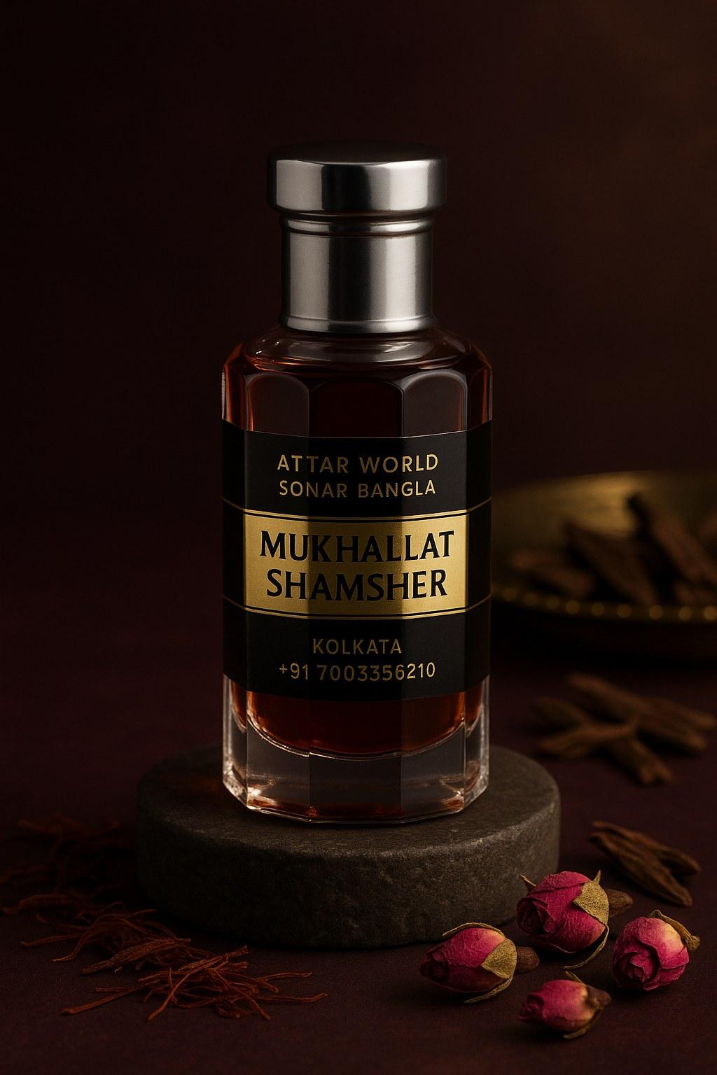 Mukhallat Shamsher attar, front view [shoot-v2 angle 1]