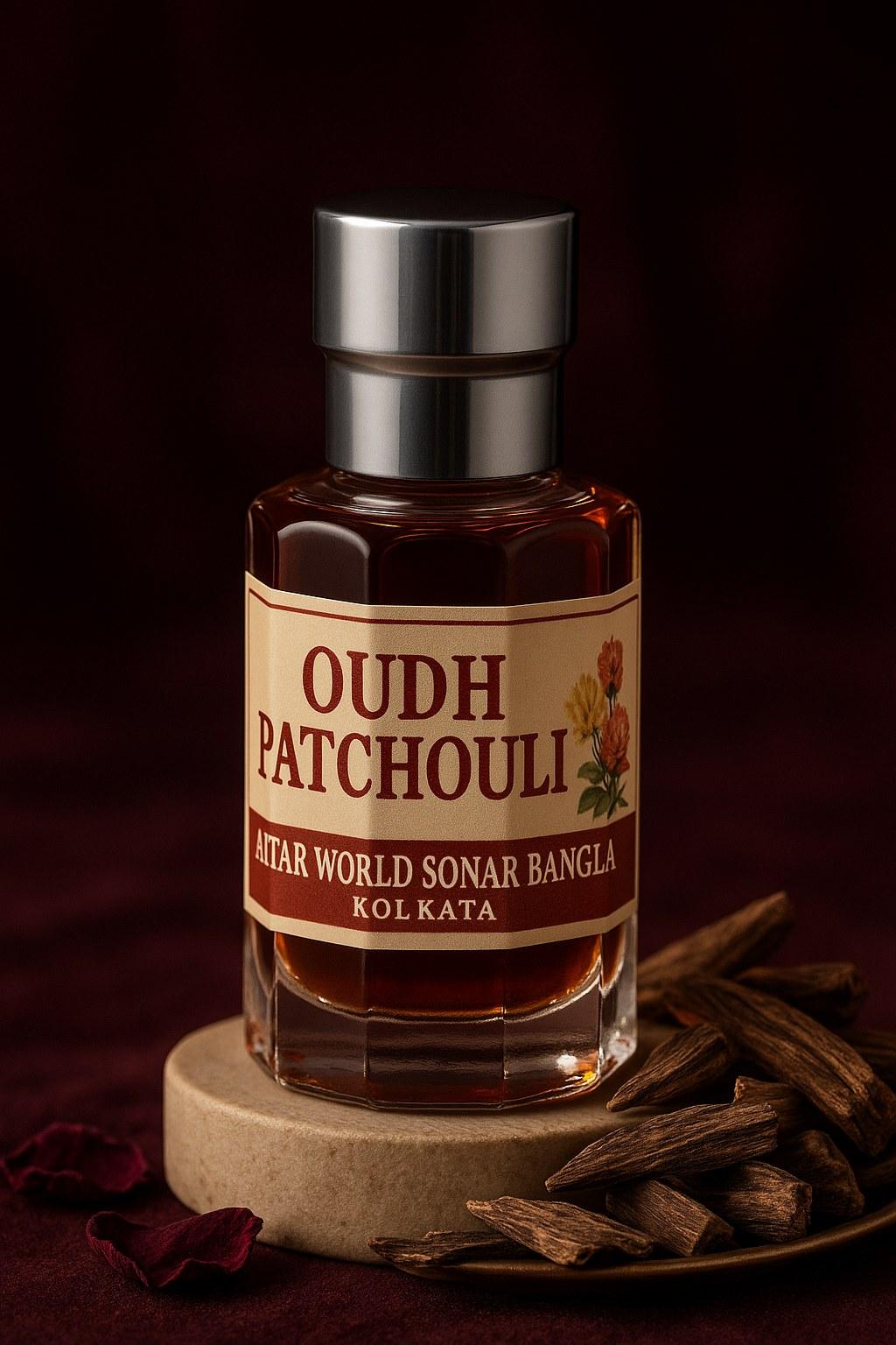 Oudh Patchouli attar, front view [shoot-v2 angle 1]